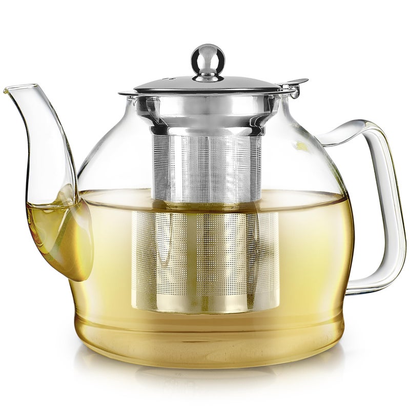 Teabloom Dublin Glass Teapot â€“ Fine Borosilicate Glass â€“ Stovetop and Microwave Safe â€“ Removable Stainless Infuser â€“ Ideal for Loose Leaf Tea â€“ Large Capacity â€“ 40 oz. / 1200 ml (4-5 Cups) - Image 1